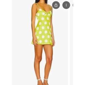 For Love & Lemons Dress Adira Green Polka Dot Satin Mini Slip Y2K Size XL READ